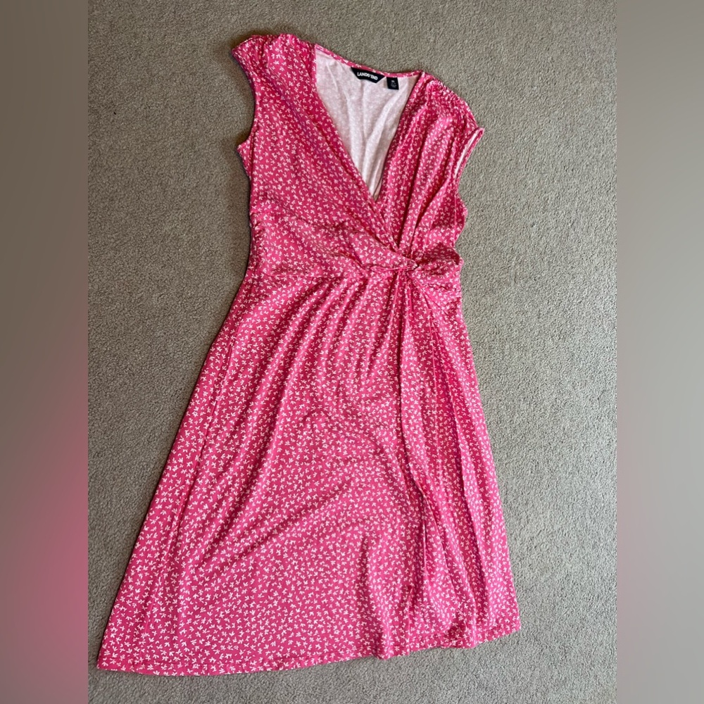 Lands' End Pink Patterned Midi Dress
